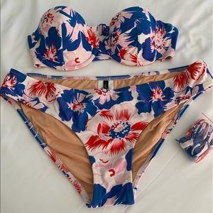 J Crew bandeau floral print bikini 32C/M bottom set